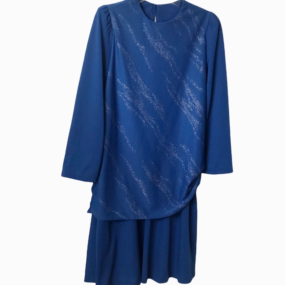 Earth Angel vintage women’s long sleeve royal blue dress made in USA size 13/14